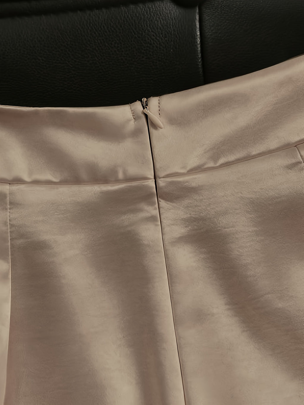 Women'S Fashion Commuter Satin Irregular Lace Bow Zipper Wide-Leg Long Pants - Dark Khaki