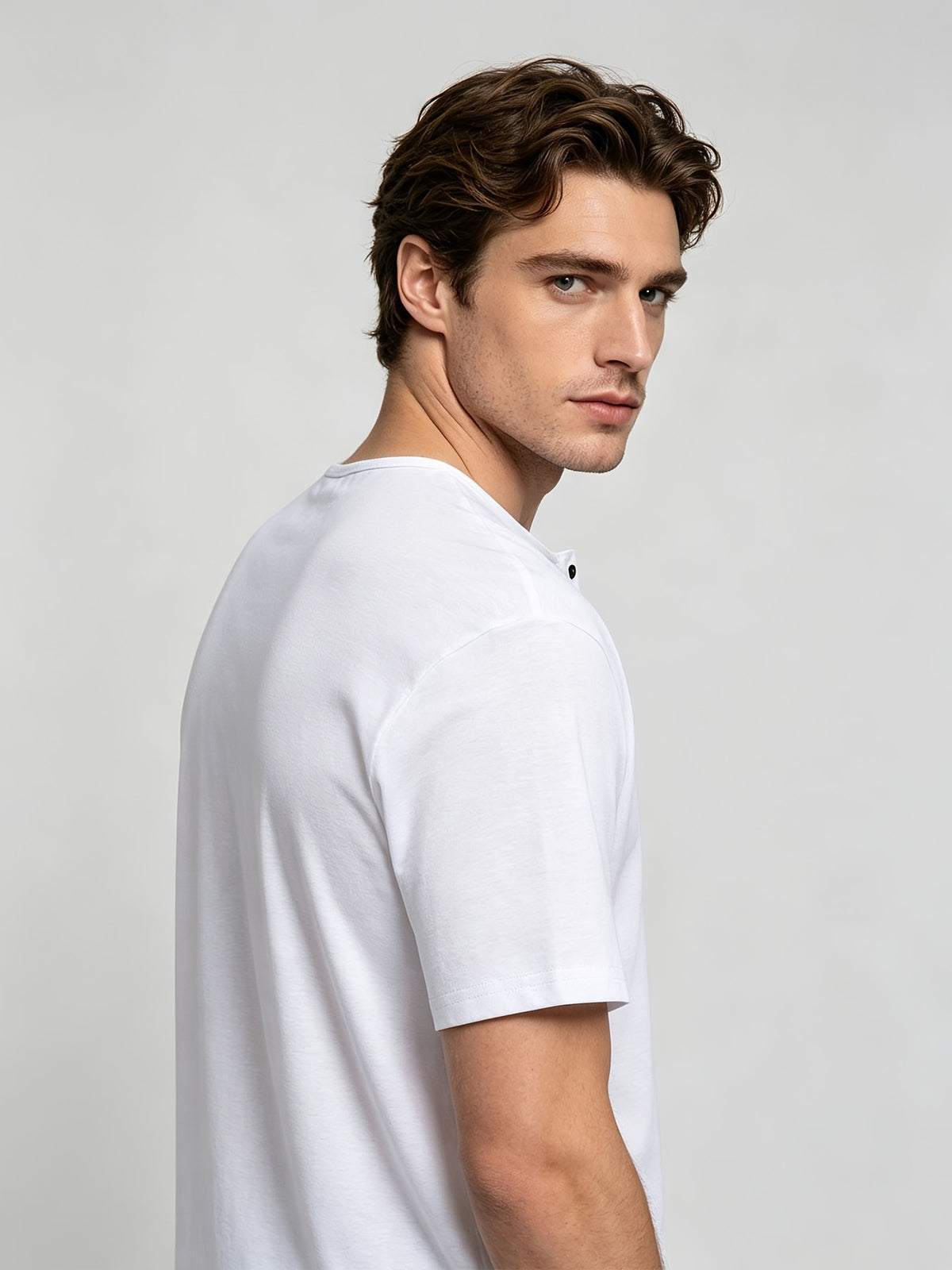 Short Sleeve T-Shirt Henley Collar Half-Open Round Neck Summer New Round Neck Solid Color Men'S Thin Top Athletic Short Sleeve Men'S Loose Plus Size Fitness Slim T-Shirt Henley Button-Up Collar Base Layer Training Trendy - White
