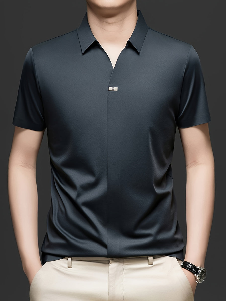 Summer New Men'S Short Sleeve Shirt Outerwear Fashion Trendy All-Match V-Neck Polo Collar - SINBOS - bluish-gray