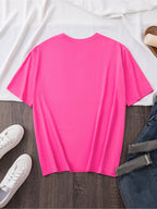 Women's Oversized Round Neck Short Sleeve T-Shirt - Blouse with - Letter Print (Suitable for Initial/ending Letters) - Loose Fit Casual & Elegant - Top - Machine Washable Comfortable Casual Attire for & Outfits - Rose Red