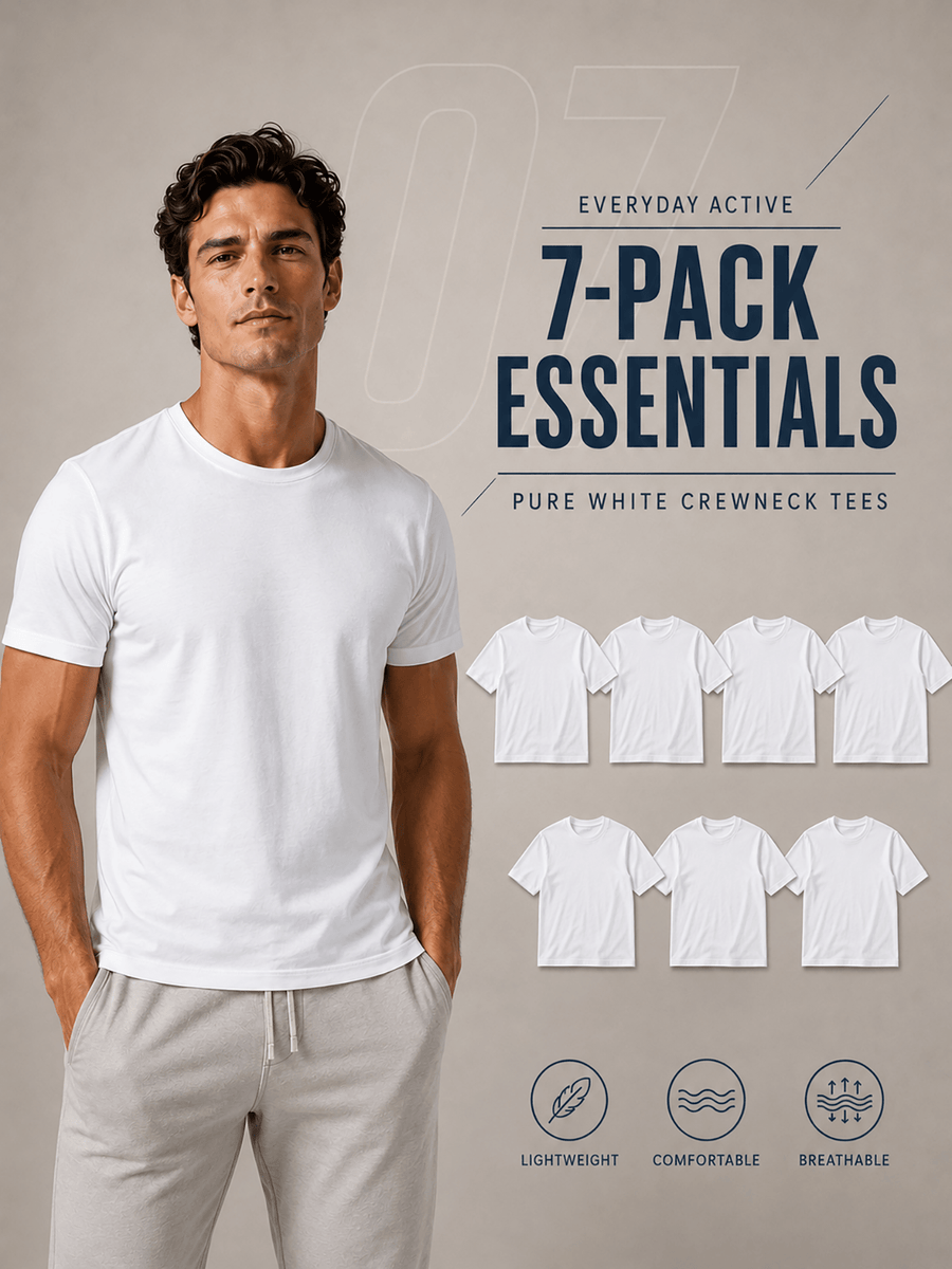 7pcs Men's Short-sleeved T-shirts, Basic Solid-colored Tops, Lightweight, Breathable, and Comfortable Round-neck T-shirts, Suitable for Daily Casual Wear, Work, and as Gifts - White 7pcs