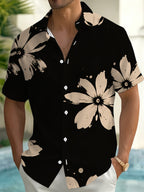 Summer Casual Short Sleeve Shirt Men'S Fashion Loose Short Sleeve Men'S Top Printed Design – Not Textured Digital Print Formal Commute Short Sleeve Black Base White Flower Floral Pattern Travel Vacation Top - Mixed colors