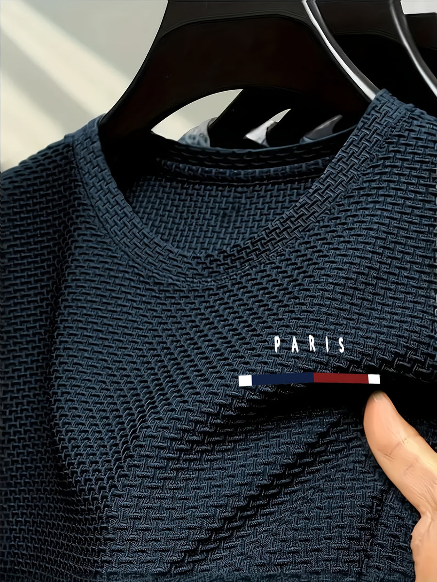 [Villa Le Water OBM] Summer Men'S New Random Print Comfortable Round Neck Men'S New Athletic Casual Fashion All-Match T-Shirt - Navy Color