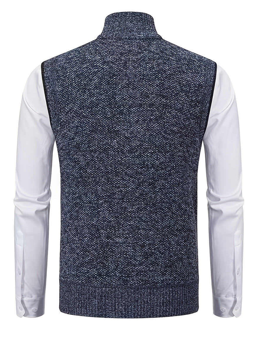 2pcs Set of Spring And Autumn Knit Sweaters, Zippered Cardigans with Real Pockets, Solid Color, Unisex Vests - E7015H+L