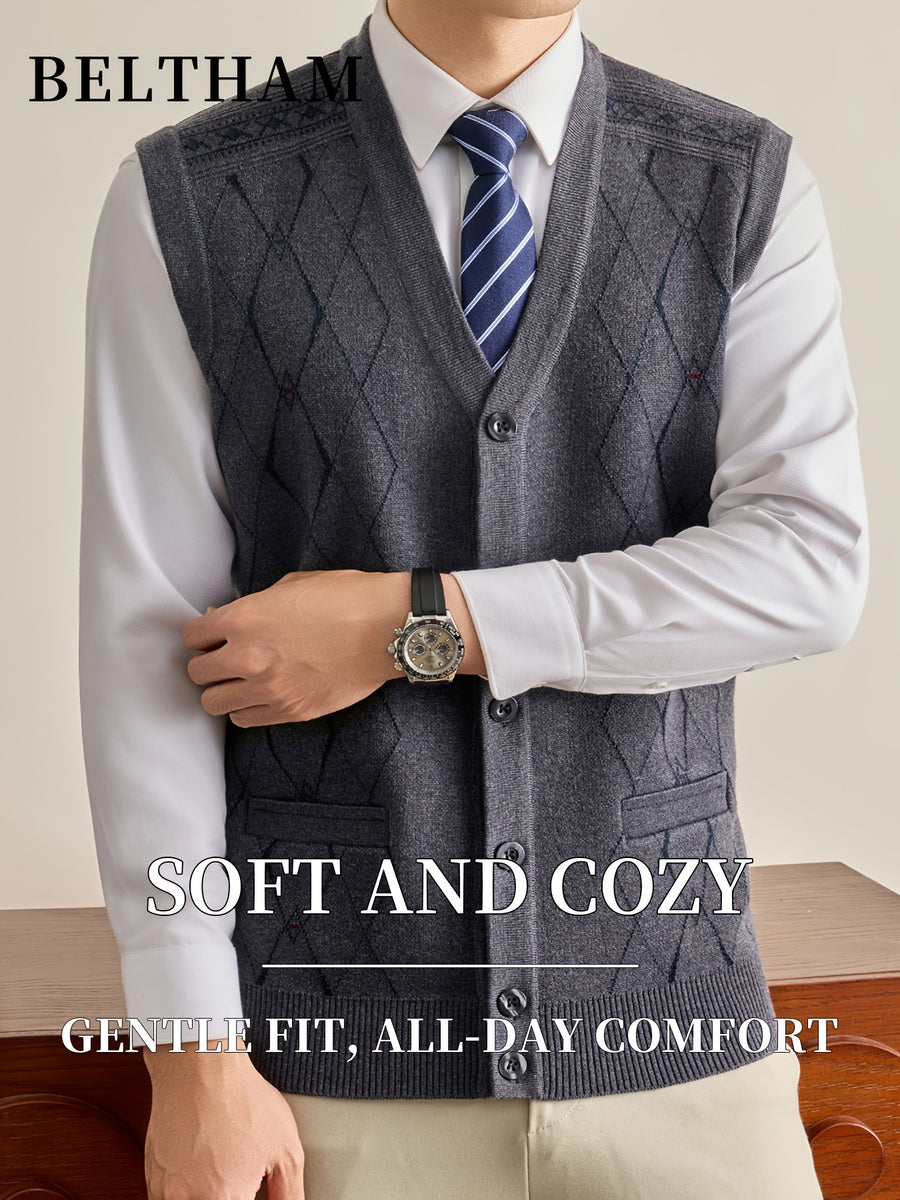 New Autumn Winter Men Thick Knit Vest, Ideal Gift for Dad And Husband, Knit Waistcoat with Pockets, Warm Cold Resistant Soft Comfortable Sweater Vest, Minimal Elegant Versatile Top for Daily Casual Business Sports Camping Wear - Medium Gray
