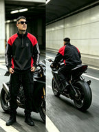 Men'S Black Red Shoulder Patchwork Half-Zip Stand Collar Long Sleeve Sweatshirt, Fashionable Print, American Retro Sporty Stand Collar Sweatshirt, Current Hot Basketball Outfit, Campus Back-To-School, Fitness Running, Street Trendy Top - Black and Red Contrast Color
