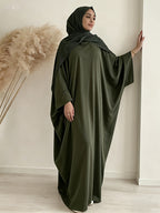 1pc (Headscarf Not Included) Elegant Vacation Fashion Wide Sleeve Solid Color Easy Breathable Comfortable No Scarf Women'S Abaya Casual Dress. Abaya, Muslim Clothing, Women'S Abayas, Muslim Robe, Elegant Abaya, Women'S Muslim Clothing, Chic Robe - Olive Green