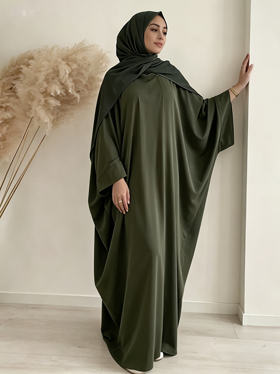 1pc (Headscarf Not Included) Elegant Vacation Fashion Wide Sleeve Solid Color Easy Breathable Comfortable No Scarf Women'S Abaya Casual Dress. Abaya, Muslim Clothing, Women'S Abayas, Muslim Robe, Elegant Abaya, Women'S Muslim Clothing, Chic Robe - Olive Green