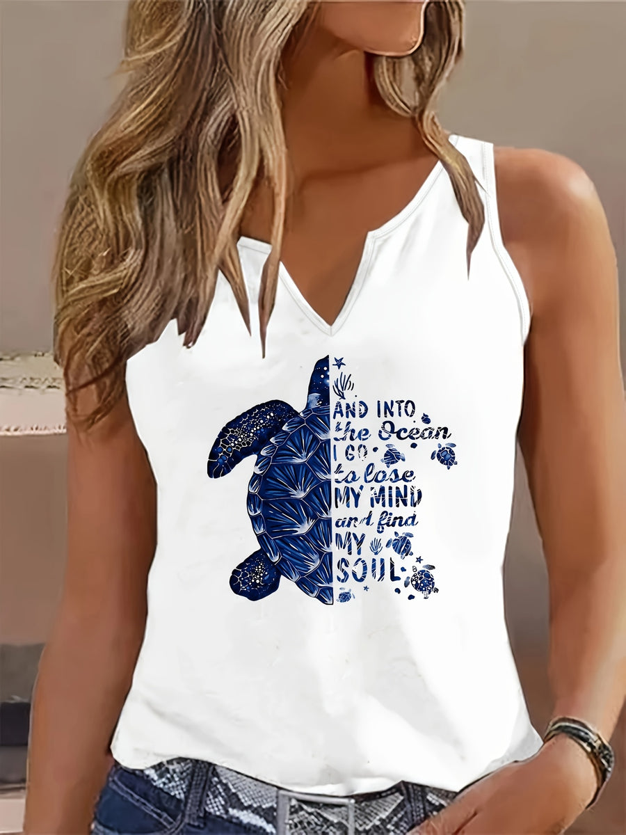 Sleeveless V-Neck Casual Tank Top with Letter Print, Perfect for Summer And Spring, Women'S Apparel - White 3