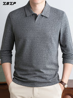 ZBZP New Spring, Autumn, Winter F-Collar Fashion Long-Sleeve Pullover T-Shirt for Young Men, Loose Fit Casual Long-Sleeve Top, Men's Clothing XFN - Light Grey