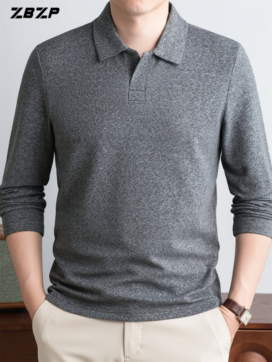 ZBZP New Spring, Autumn, Winter F-Collar Fashion Long-Sleeve Pullover T-Shirt for Young Men, Loose Fit Casual Long-Sleeve Top, Men's Clothing XFN - Light Grey
