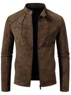 Men's Biker Jacket-Slim Fit Vintage Biker Jacket for Formal and Casual Wear - Coffee Color