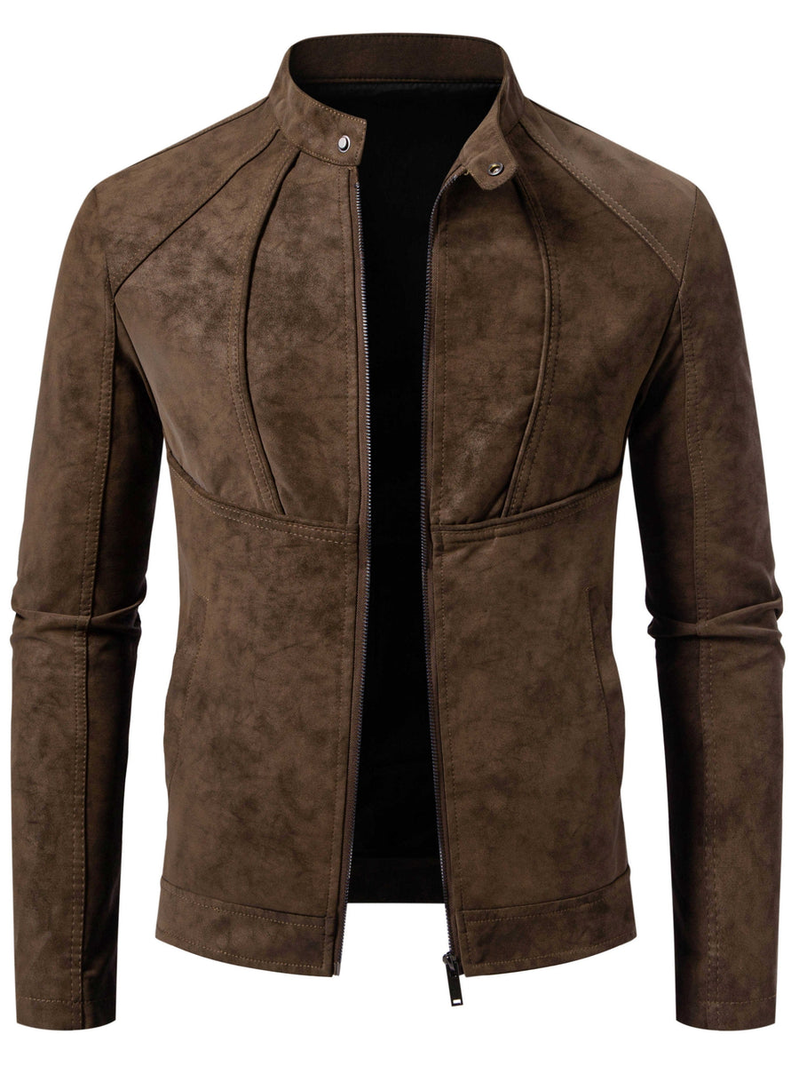 Men's Biker Jacket-Slim Fit Vintage Biker Jacket for Formal and Casual Wear - Coffee Color
