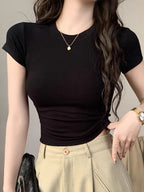 Short-Sleeved T-Shirt for Women in Summer, Easy And Slim-Fitting Hot Tight Short Top - Black