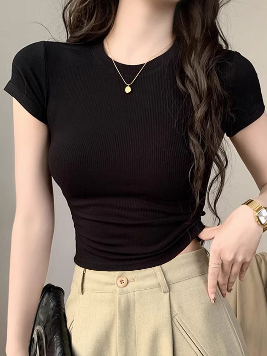 Short-Sleeved T-Shirt for Women in Summer, Easy And Slim-Fitting Hot Tight Short Top - Black