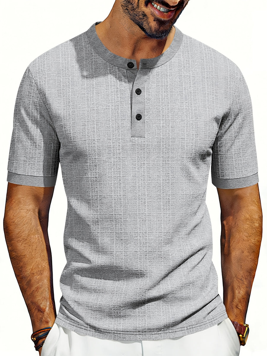 Men'S Loose Casual Henley Short-Sleeve Shirts for Summer - Light Grey