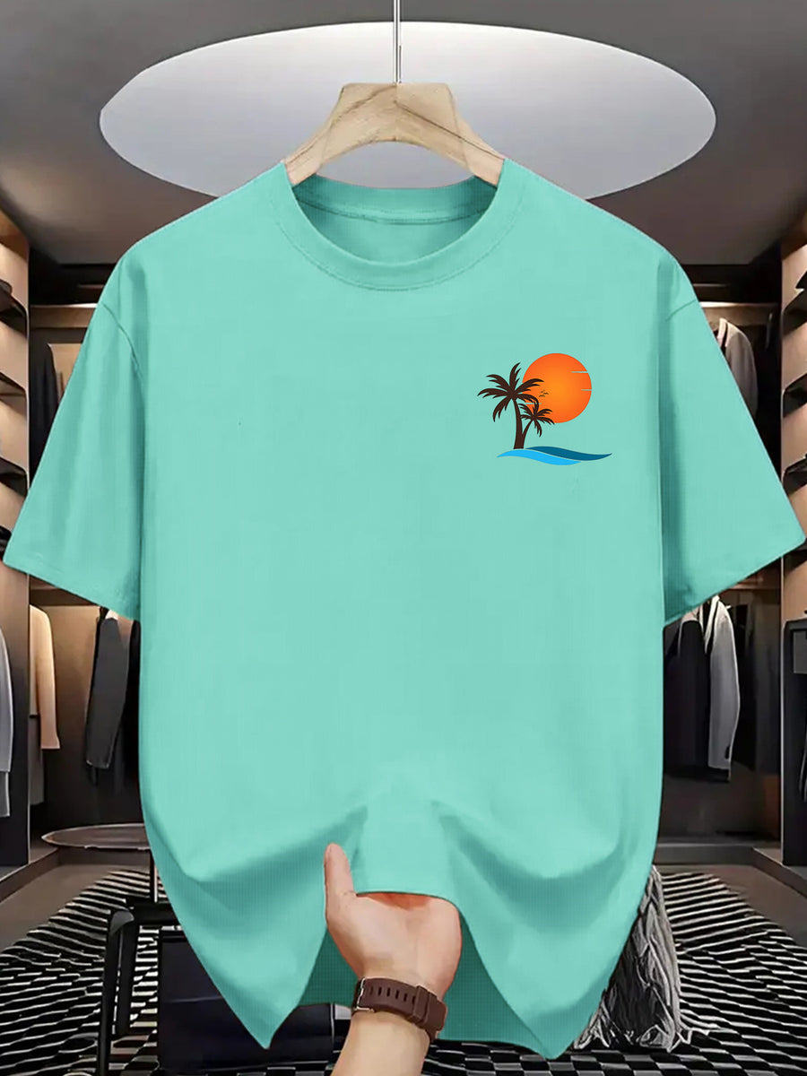 Summer Men's Fashion Print Short Sleeve T-Shirt - Light Cyan
