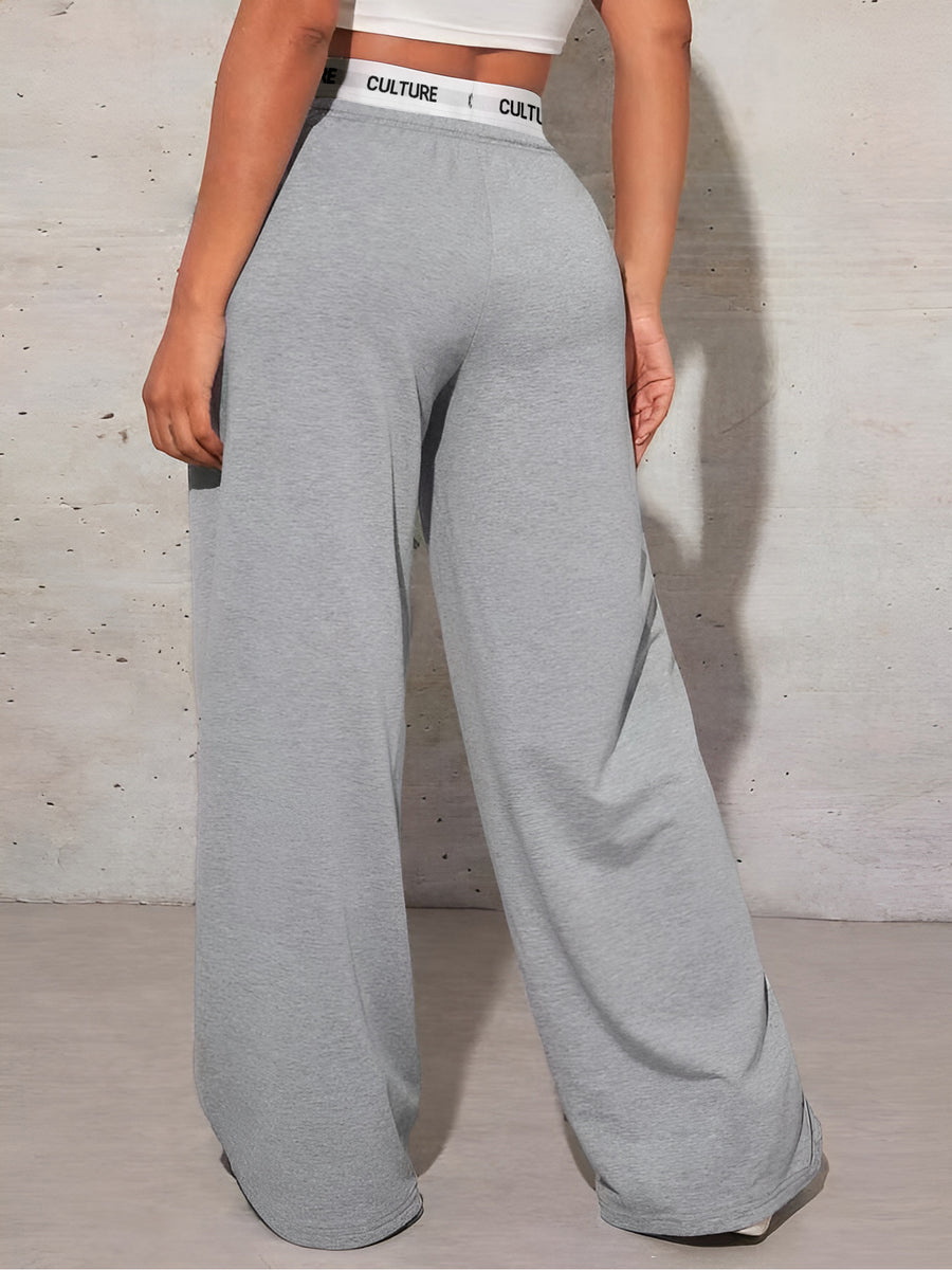 Women's Wide- Winter Pants with High Waist - Solid Color Full-Length Floor-Sweeping Trousers, Loose Fit Casual Winter Wear, Pockets & Machine Washable (for Weather Outfits) - K6 Style - Grey