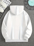 Men's Autumn/Winter Letter Print Pattern -Lined Hooded Sweatshirt, Versatile Sporty Casual Loose Fit Hoodie - White