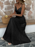 New Women's Evening Gowns with Spaghetti Straps, Fringe, V-Neck, Maxi Length, Party Dress, Bridesmaid Dress 2025 - Black