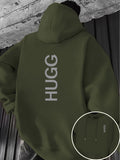HUGG Embrace Minimalist Vertical Letter Artsy Men'S Hooded Sweatshirt Front And Back Double-Sided Print Pattern Casual Hoodie Daily Wear Comfortable Versatile Suitable for Outdoor Sports Fitness Casual Wear - Military Green