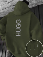 HUGG Embrace Minimalist Vertical Letter Artsy Men'S Hooded Sweatshirt Front And Back Double-Sided Print Pattern Casual Hoodie Daily Wear Comfortable Versatile Suitable for Outdoor Sports Fitness Casual Wear - Military Green