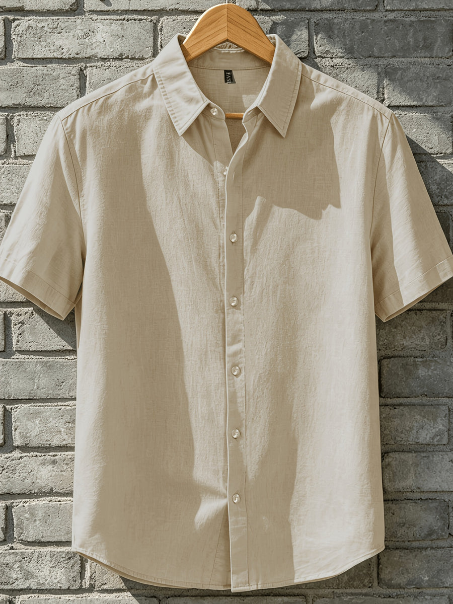 A Versatile Men'S Short-Sleeved Shirt for Summer, Featuring a Easy Solid Color Collar Design And Breathable Fabric for Long-Lasting Freshness. Available in Multiple Colors, It Is Easy to Handle for Casual Commuting. (solely Includes 1 Top) - Khaki