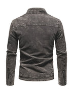 2026 New Washed Tie-Dye Denim Jacket for Men, Korean Style, Fashionable, Spring And Autumn Season, Chest Zipper Decoration, Versatile, Motorcycle Style, Cool And Casual Denim Clothing - Grey