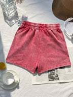 Western Trendy Hawaiian Letter Print Casual Distressed Women'S Shorts, Elastic Drawstring Waist Design, Versatile Home Wear, Lifestyle Fashion - Red