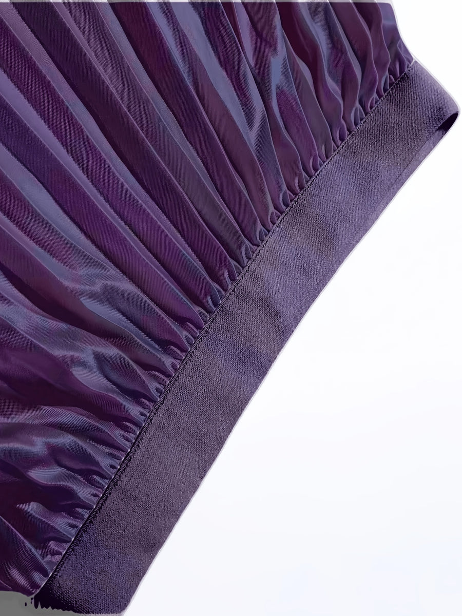 Women's Elegant -Line Pleated Skirt - Vertical Skirt with Vertical Pleat Design, Machine Washable Non-Stretch Polyester Suitable for Casual & Formal Wear, Solid Color Skirt for, Office, Wedding, Year-Round Outfits - Violet Blue