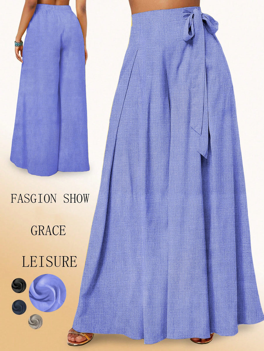 Yy0324110+Spring And Summer Women'S Fashion, Casual Elegance, High-Waisted Wide-Leg Pants - Purple