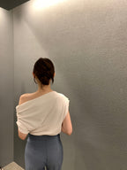 Summer New Niche Irregular Off-shoulder Design Solid Color Pullover Short-sleeve T-shirt - White