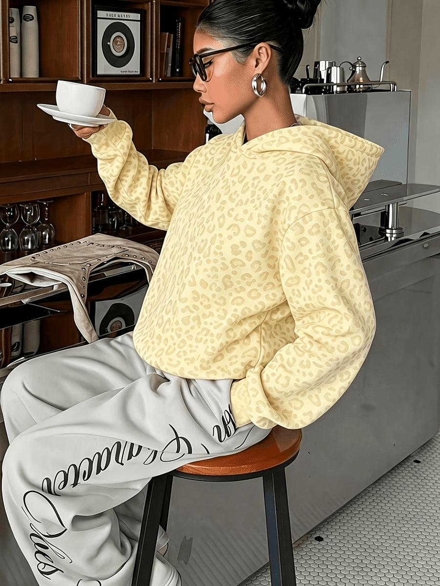 Women's Sweatshirt, Casual and Simple College-style Retro Leopard Sweatshirt[Printed Design-not Textured] - Yellow