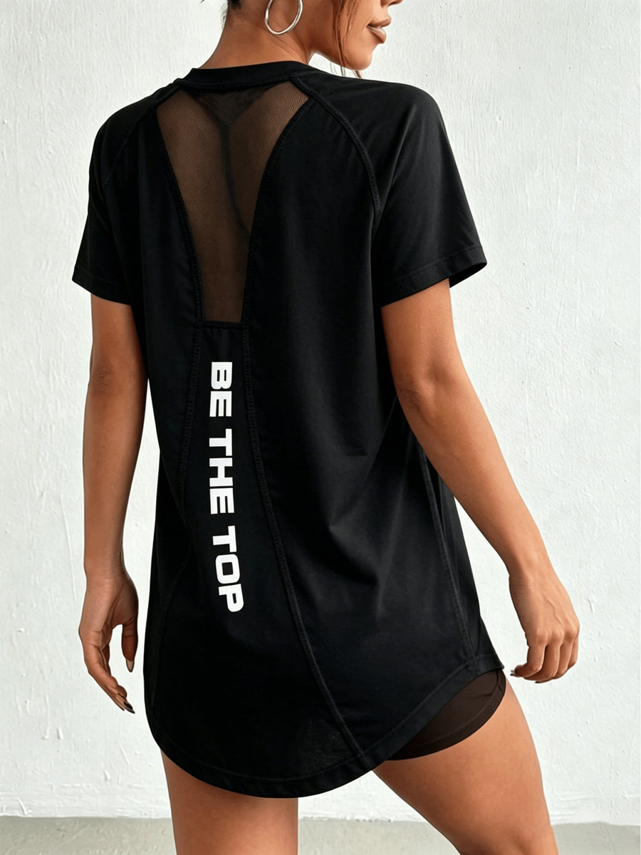 Women's Summer Mesh Breathable Short-Sleeve Quick-Dry Loose-Fit Sports T-Shirt for Fitness, Outdoor Running, and Yoga - Black