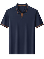 Men's Lapel Button- Polo Shirt, Summer Breathable T-Shirt, Men's Sport Top, Commuting Office / Weekend Casual / Golf, Tennis Top Dual-Wear T-Shirt - Navy Color