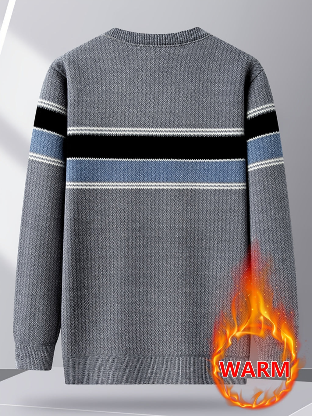 Minimalist Urban Fleece Round Neck Sweater Warm City Casual, Knit - Grey