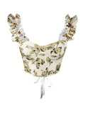 New Sexy Party Hot Backless Embroidered Top Patchwork Button-European Women'S Fashion Camisole Small Vest - Apricot