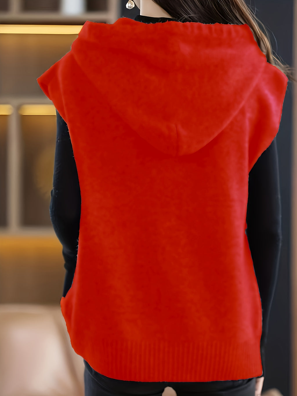 New Hooded Vest Sleeveless Design Letter Fashion Loose Versatile Sweater Coat - Red