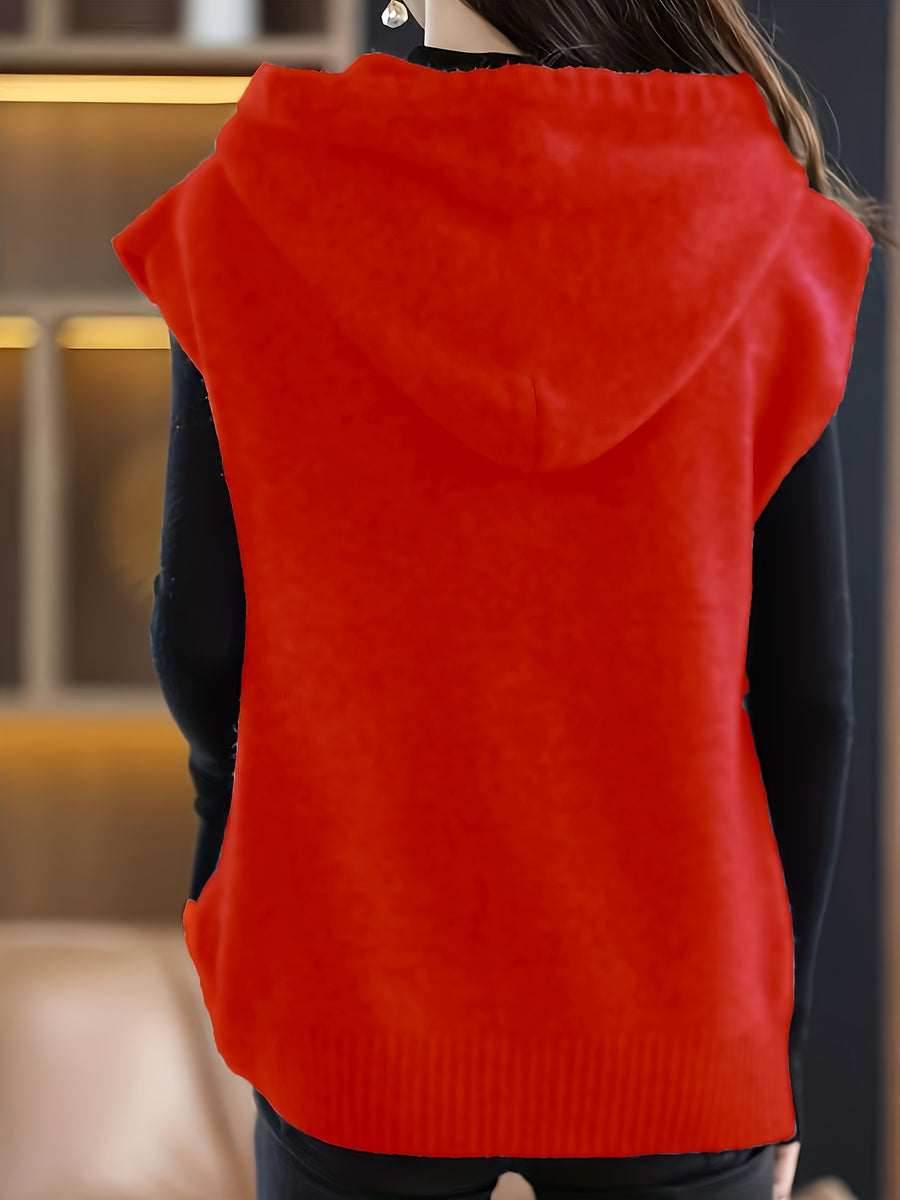 New Hooded Vest Sleeveless Design Letter Fashion Loose Versatile Sweater Coat - Red