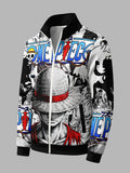 Men'S Fashion Autumn Winter Jacket, Black And White Comic Patchwork Print, Stand Collar Zipper Casual Sportswear Top, Teenager Men'S Birthday Holiday Surprise Gift - Mixed colors
