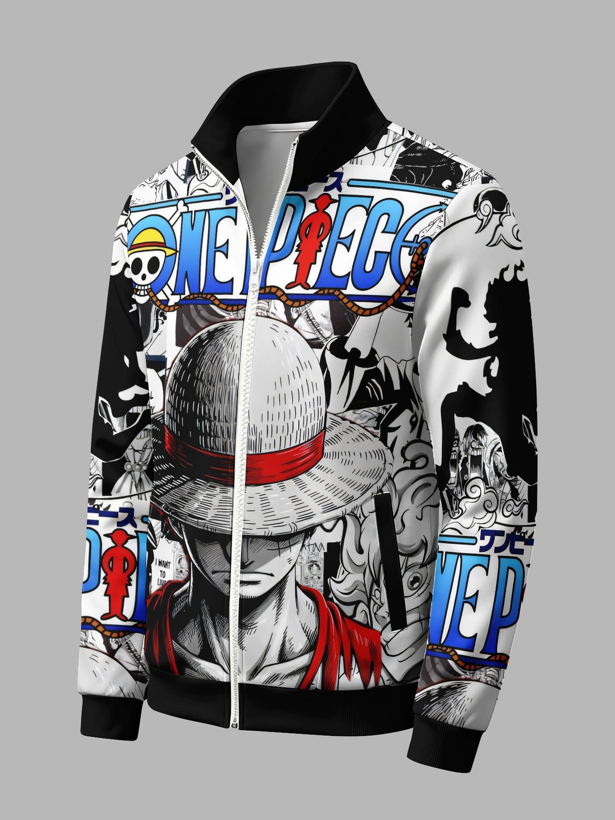Men'S Fashion Autumn Winter Jacket, Black And White Comic Patchwork Print, Stand Collar Zipper Casual Sportswear Top, Teenager Men'S Birthday Holiday Surprise Gift - Mixed colors