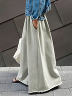 Casual Solid Drawstring Waist Wide Leg Pants - Grey