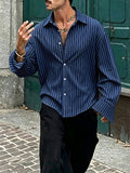 New Striped Long-Sleeve Men's Shirt, Lapel Collar Design, European and American Street Style, Versatile Top, Elegant Men's Trendy Outfit, European and American Streetwear Apparel Suitable for Young Professionals - Mixed colors