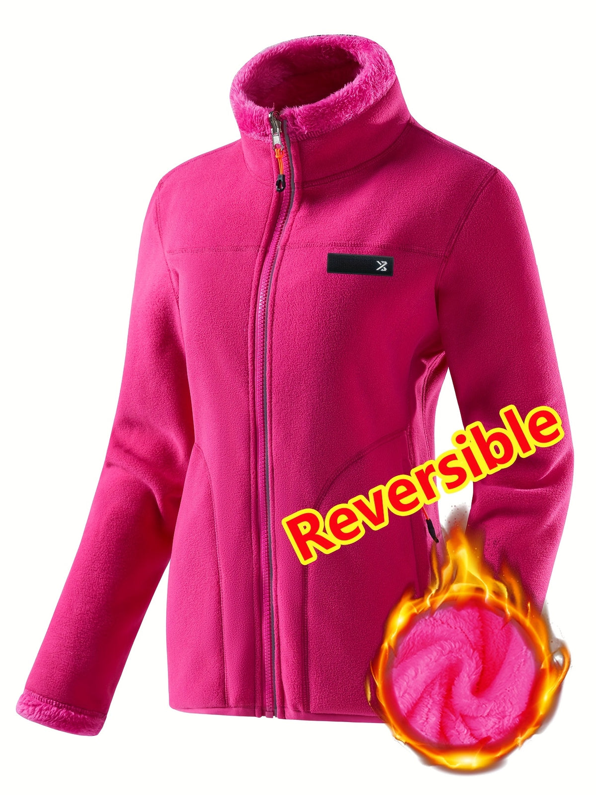 Women's Spring Casual Jacket, Thickened Shaggy Warm Printed Reversible Coral Sweatshirt, Double-Sided Outerwear - Rose Red