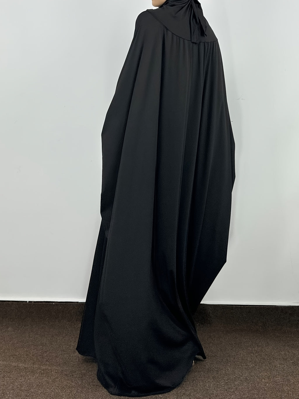 Muslim Smocking Sleeve One-Piece Prayer Robe Hooded Islamic Dubai Saudi Robes Turkish Modesty - Black