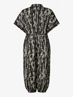 Summer Lapel Short-sleeve Printed Jumpsuit with Front Button Design, Comfortable to Wear, Elegant and Casual Overall for Women, Batwing Sleeve Design, Wide-leg Design with Front Tie, Suitable for Dates, Work, Vacations, Festivals, and Casual Wear - Mixed colors
