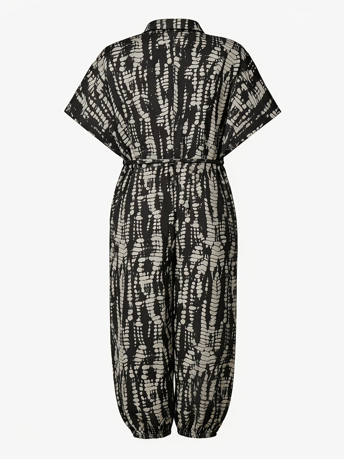 Summer Lapel Short-sleeve Printed Jumpsuit with Front Button Design, Comfortable to Wear, Elegant and Casual Overall for Women, Batwing Sleeve Design, Wide-leg Design with Front Tie, Suitable for Dates, Work, Vacations, Festivals, and Casual Wear - Mixed colors