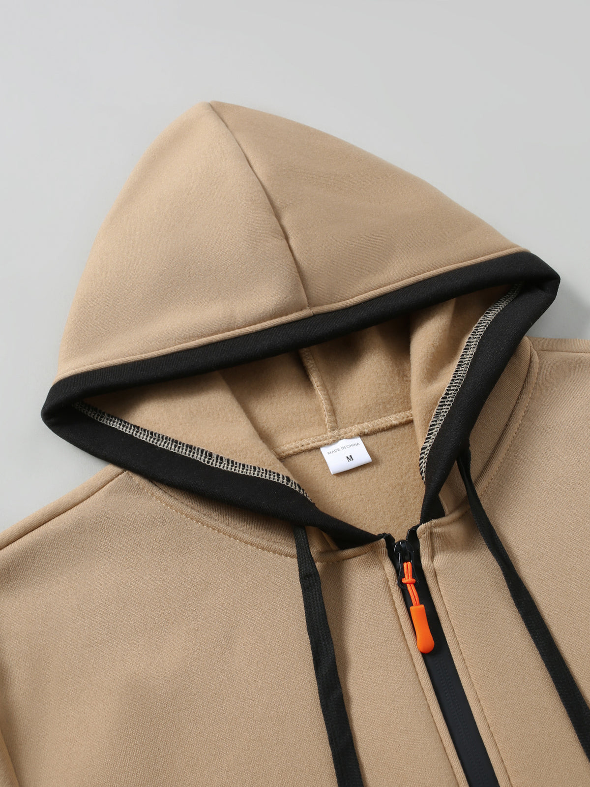 Men'S Color-Block Hooded Cardigan College Style Sweatshirt Casual Fashion Jacket Design Black Pattern Print Fleece Warm Autumn And Winter Long-Sleeved Top - Khaki