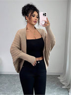 Women'S Cardigan: Casual Elegance with Batwing Sleeves Mid-Length Jumper, Versatile And Sophisticated Knitwear - Khaki