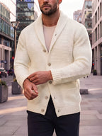 Men'S Casual Athletic Sweater, Knit Pullover, Men'S Open-Front Cardigan Jacket, Lapel Design, with Retro Gentleman Vibe, Comfortable Fit, Button-Front Closure, Suitable for Light Mature Commute, Street Casual, Light Business Styles - Milky
